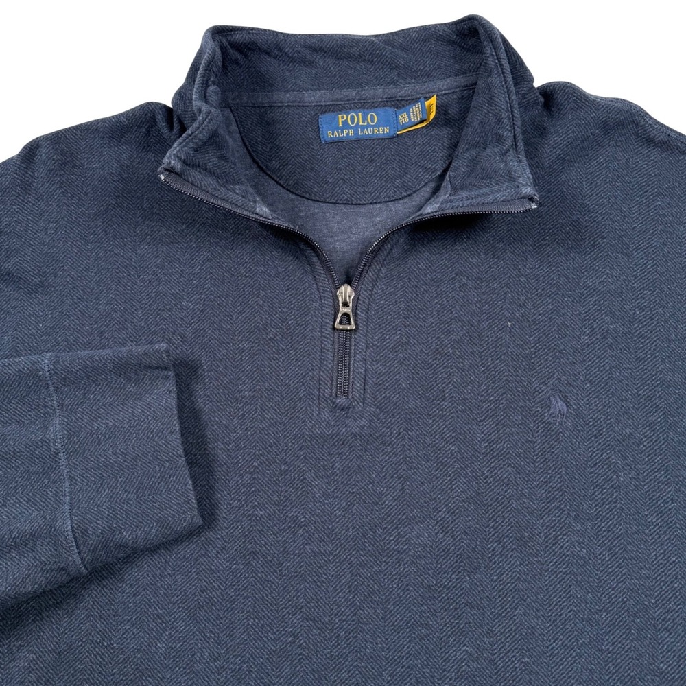 Polo Ralph Lauren Herringbone Jersey Quarter Zip Pullover Mens XXL Navy Blue